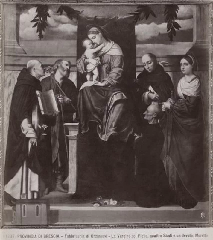 Il Moretto-249-Madonna con Bambino in trono tra san Domenico, san Giuseppe, san Tommaso d'Aquino, santa Lucia e donatore -orzinuovi